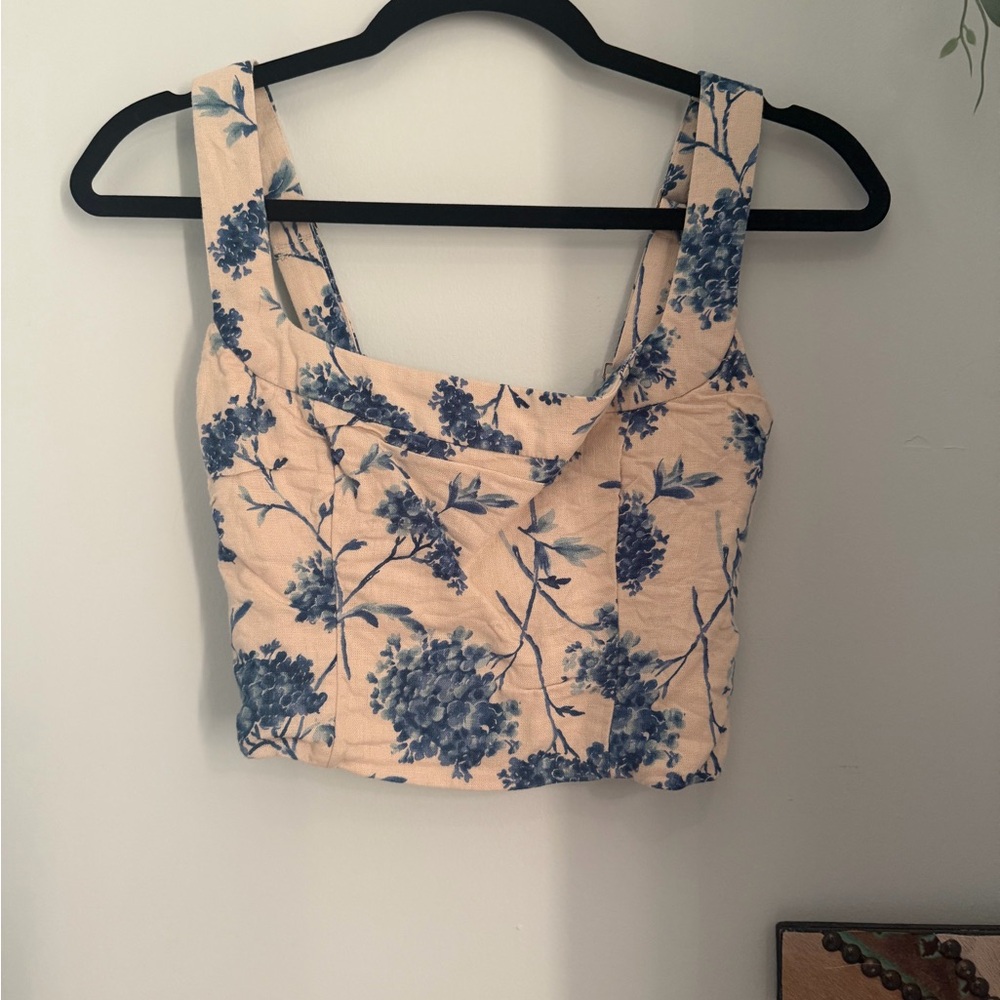 Abercrombie & Fitch Cream Crop Top with Blue Floral Print
